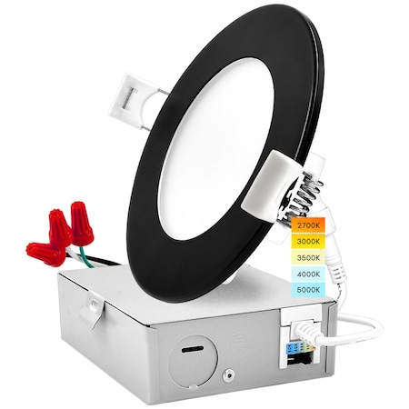 Luxrite 4 Inch Ultra Thin LED Recessed Downlight 5 CCT Selectable 2700K-5000K 10W 750LM Dimmable Black LR23756 LR23770-1PK